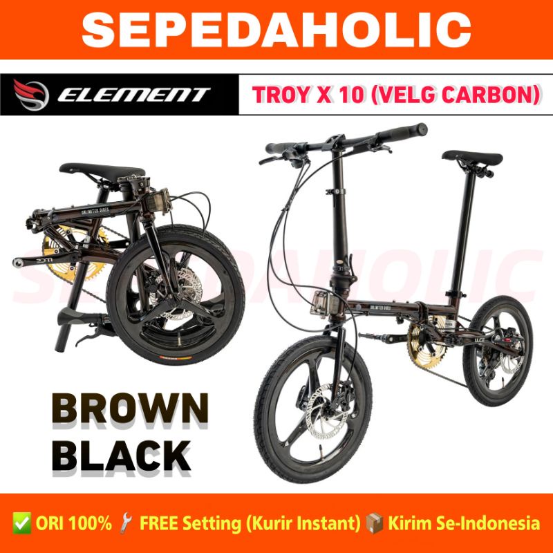 Sepeda Lipat ELEMENT TROY X 10 Speed Velg Carbon 16 Inch FREE KOPER Garansi Resmi 5 Tahun