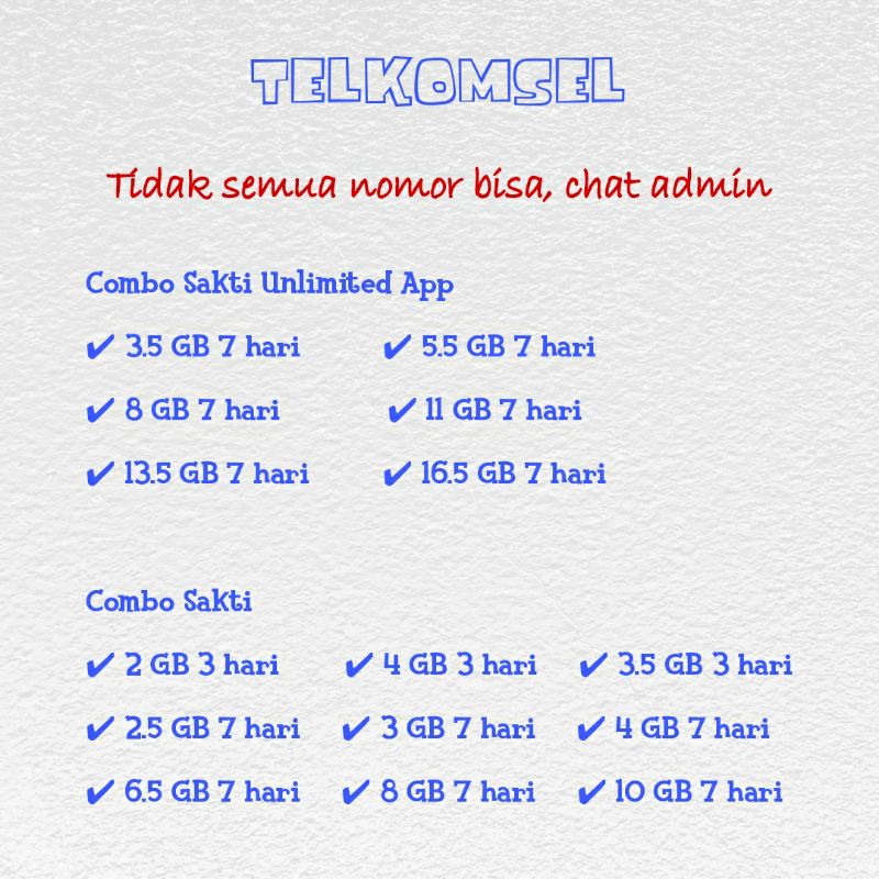 TELKOMSEL PAKET DATA COMBO SAKTI INTERNET 2 GB 4 GB 8 GB 10 GB 15 GB HARIAN MINGGUAN SIMPATI AS LOOP