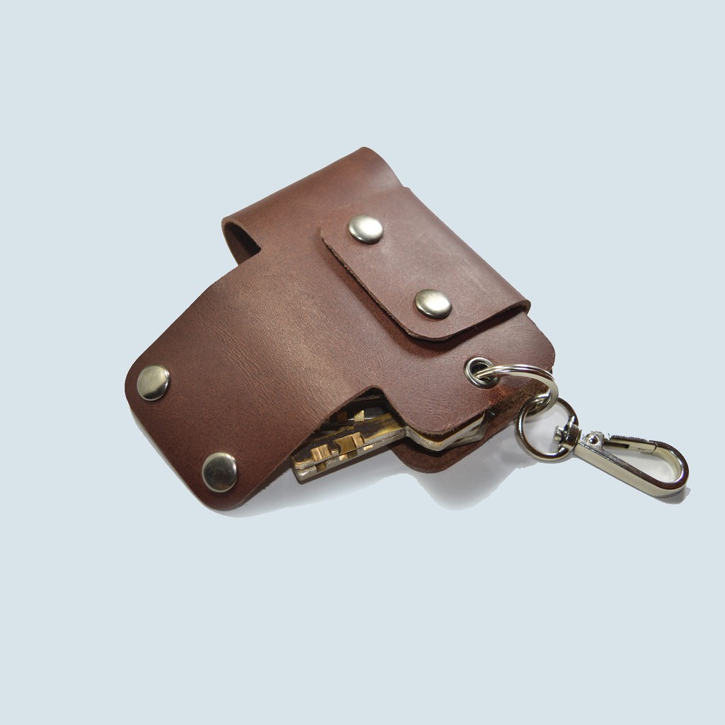 gantungan kunci unik kulit asli - key wallet organizer holder - coklat