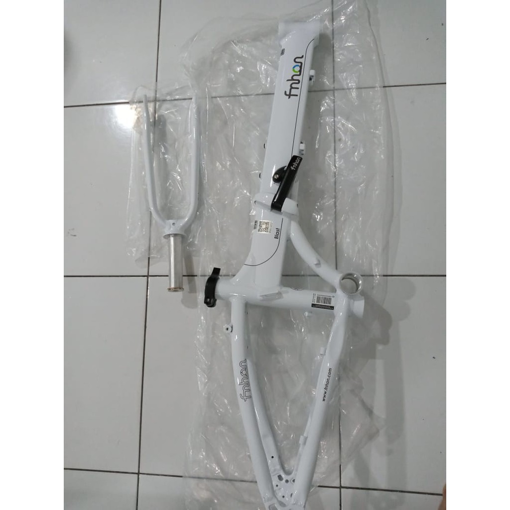 Frame Set &amp; Handle Post HP FNHON BLAST Putih Discbrake 20 inch Db Sepeda Lipat White Alloy Disk