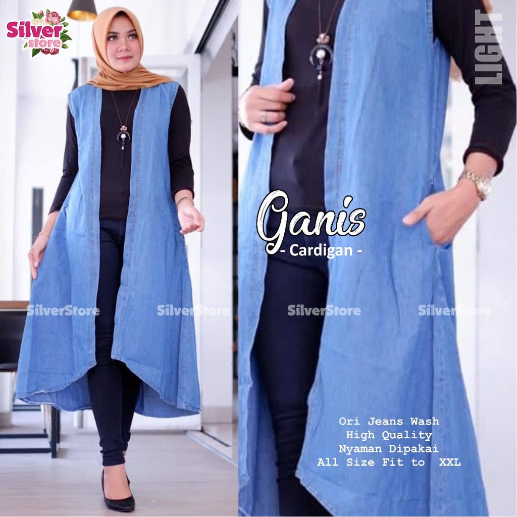 GANIS CARDIGAN LONG OUTER JEANS WASH BAJURATU
