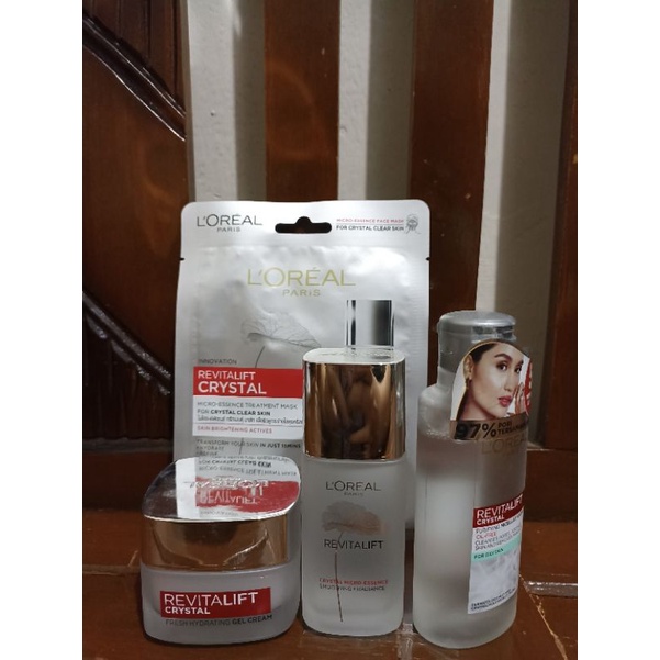 Preloved L'Oreal Paris Revitalift Crystal Micro Trial Set-Essence, Micellar Water, Day Cream, Masker