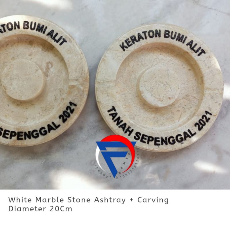 Asbak bulat besar ukir grafir marmer putih
