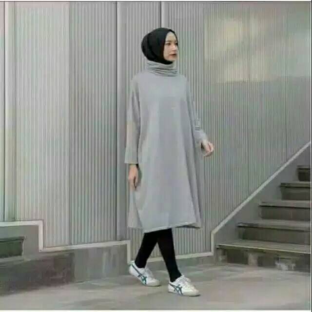 DRESS SABYAN ART KERAH TINGGI POLOS .BAHAN BABYTERY FIT TO XL