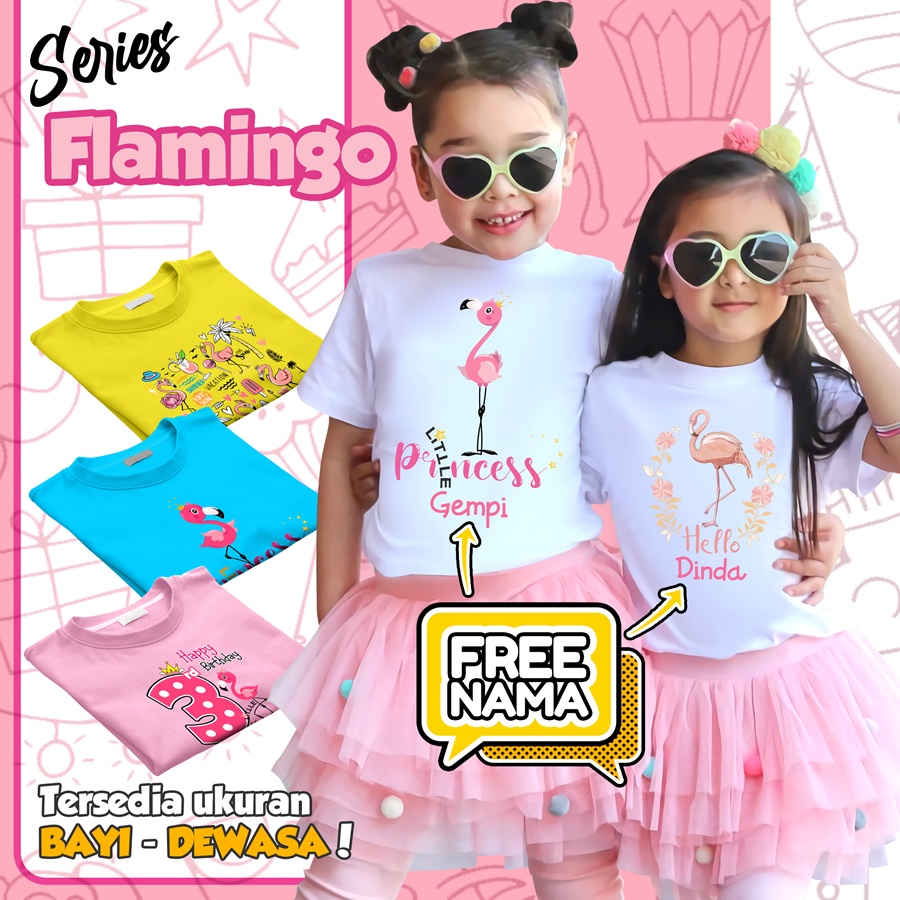 Baju Kaos ANAK DAN DEWASA FLAMINGO COUPLE (FREE NAMA)