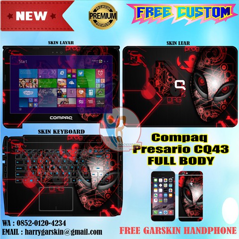 Original Garskin Laptop Full Body Compaq Presario CQ43 -Free Custom Gambar- Alien