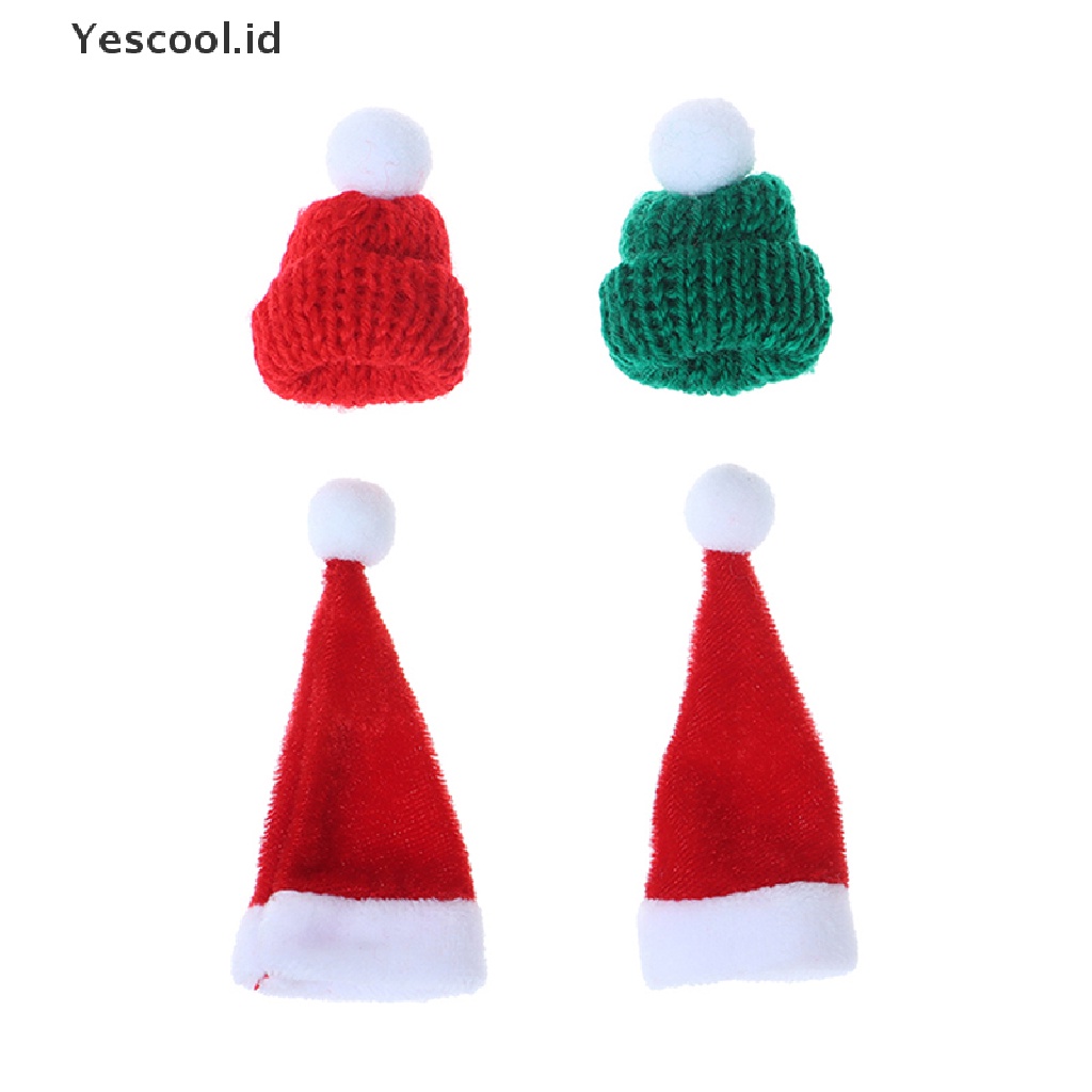 (Yescool) 2pcs / Set Topi Kupluk + Syal Mini Tema Natal Untuk Aksesoris Boneka