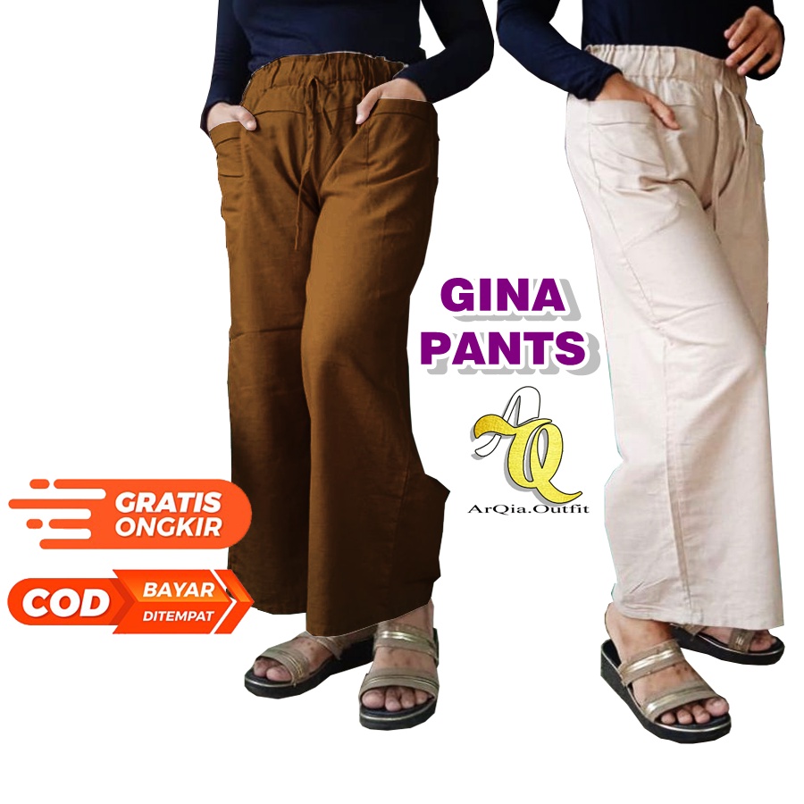 [ COD ] CELANA WANITA KULOT LINEN RAMI TERBARU CELANA KOREA PINGGANG KARET KULOT SCUBA KAIN LINEN RA