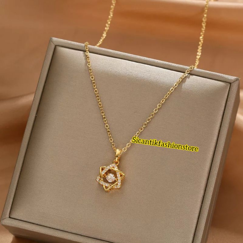 Kalung Wanita Titanium Liontin Segitiga Gold Terbaru Anti Karat selamanya Kalung Titanium Wanita Korea Kekinian Liontin Segitiga Gold Terlaris