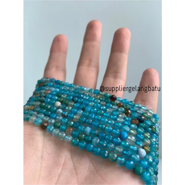 batu aquamarine serat FACETED BEADS 4mm cutting bahan gelang kalung