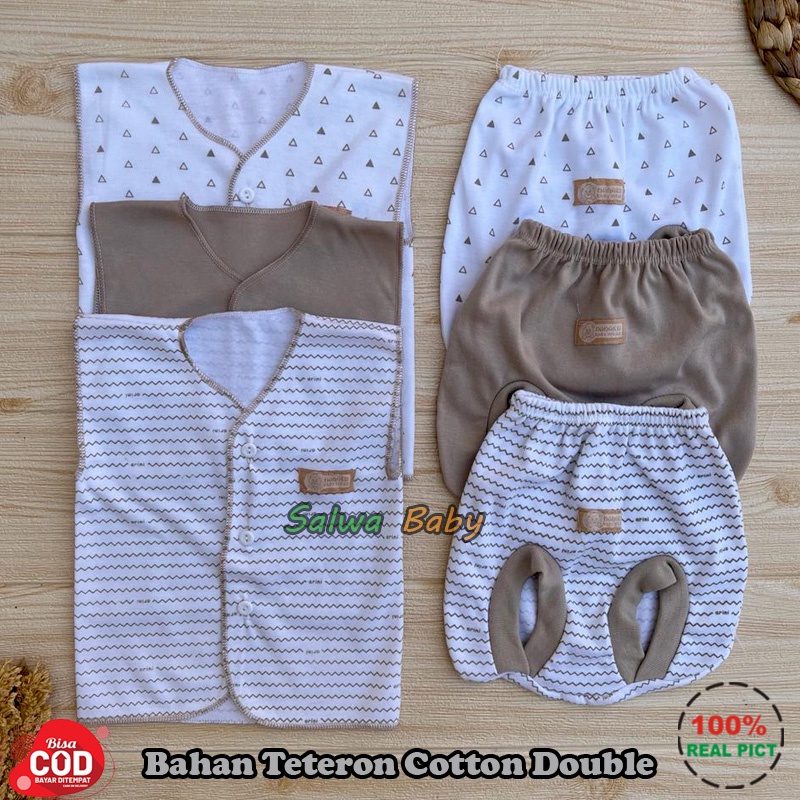 Bahan Katun TC 6 PCS Baju Kutung Bayi Celana POP Bayi Baru Lahir Serian CREAM 0-3 Bulan Almeera Baby and Kids