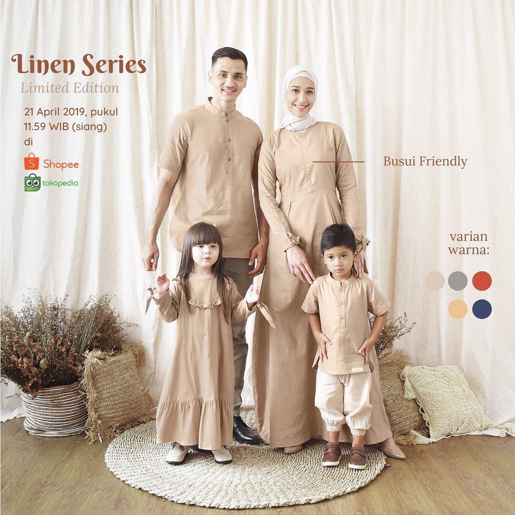 Set Family Couple Lebaran Atamiya Free Hijab Gamis Couple pasangan atamiya Linen Baju muslim gamis s