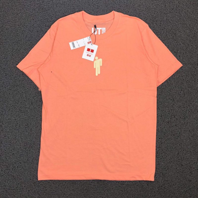TSHIRT KAOS BAJU UNIQLO X BILLIE EILISH LOGO PEACH LIKE ORI