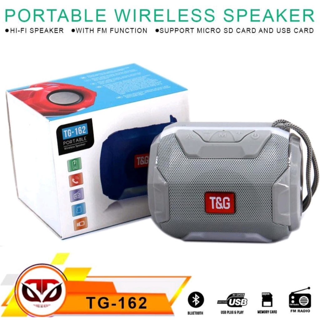 Speaker Bluetooth TG 162 LED-Speaker Murah With Portable Wireless TG-162-Sound Full Extra Bass Spiker Music BOX Musik BOK-Speaker Activ Audio Portable Support All Smartphone MP3, Radio FM, Flashdisk, Micro SD