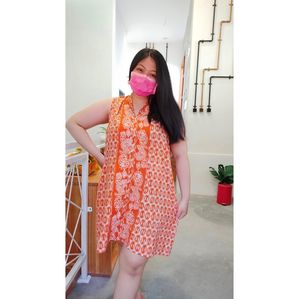 Dress Batik Santai Daster Tidur Warna Orange Cerah Nyaman Adem Surabaya Kode D002