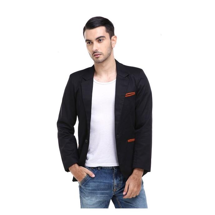 Hamlin Woreq Jas Blazer Outerwear Pria Formal Man Motif Garis - Black