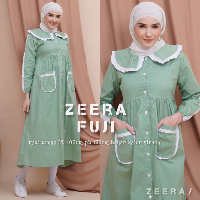 Daster Arab Zeera FUJI Dress Midi Kerah Vintage Terkini Ori Zeera