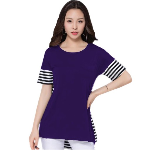 Fifi FASHION Tunik Tangan Pendek Wanita Gaya Korea Kombinasi Salur - Salmafina