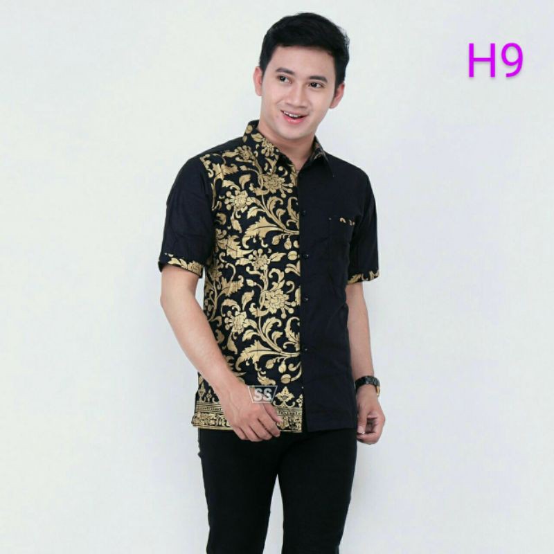 Baju Koko Lengan Pendek Pria Dewasa Motif Batik Kombinasi Bordir Bahan Katun Lembut Dan Halus