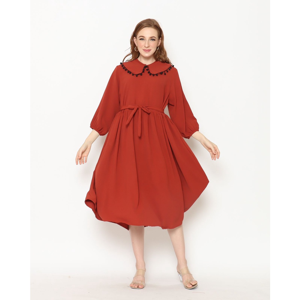SO HOMEWEAR / DASTER RUFFLE DRESSANALA SERIES BY SO HOMEWEAR MIDI DRESS MOTIF BUSUI FRIENDLY / DRESS