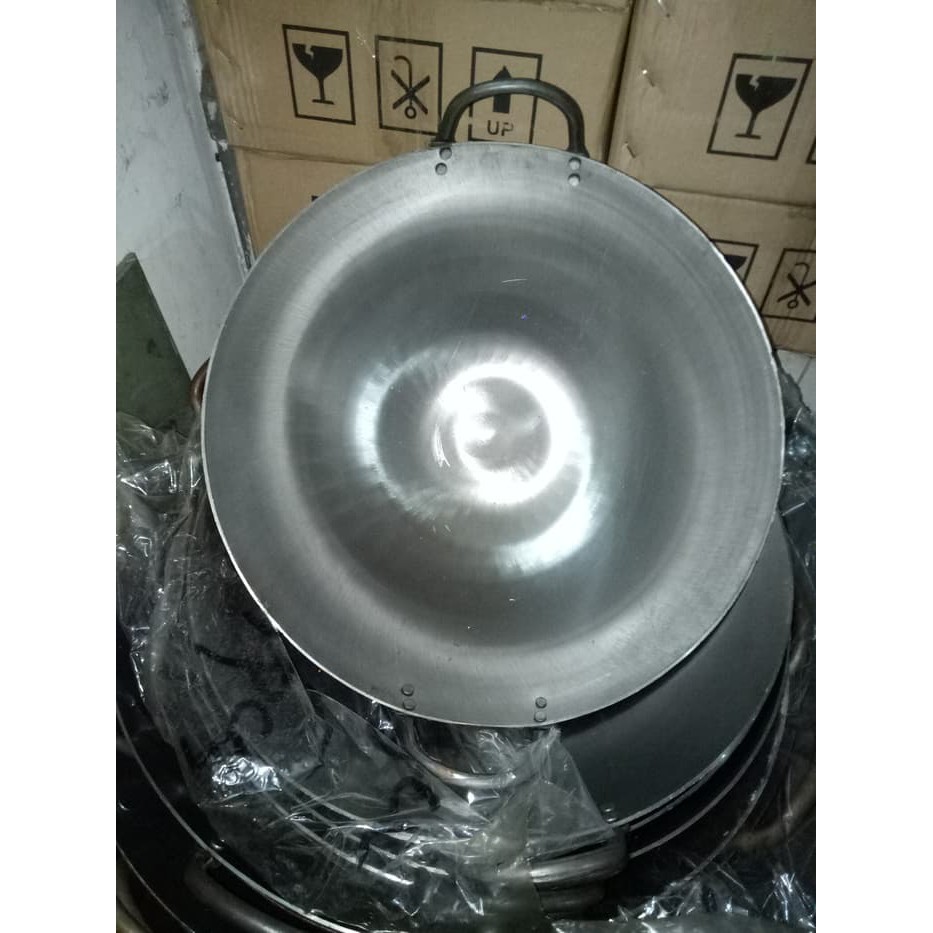 wajan / kuali / wok / wajan plat baja putih 50cm