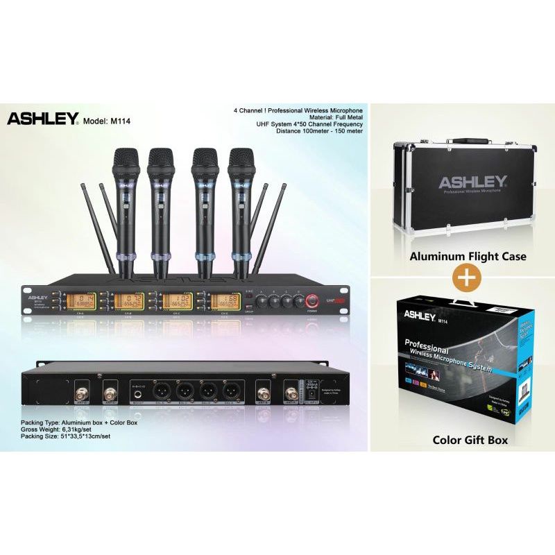 mic wireless ashley M114. 4mic original produk.garansi 2tahun