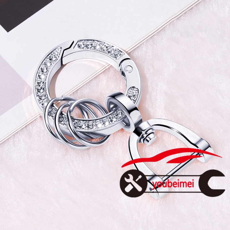 1 Pc Gantungan Kunci Model Putar 360 Derajat Bahan Metal Aksen Berlian Imitasi Untuk Wanita