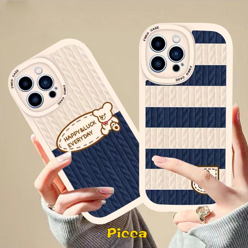 Soft Case Realme C53 GT Master Edition C11 2021 C31 C30 8i 9i C12 C35 C21Y C3 5i 8 8Pro C25s C25 C25Y C17 6s C20A 7 C20 C15 C21 6i 57i 6 5s Beruang Lucu Splicing Garis Biru Sarung