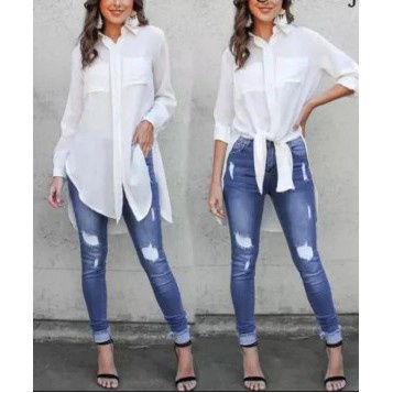 Baju Tunik Putih Wanita Remaja Import Murah Kekinian Terbaru 2020 Tunix ikat Bahan Katun Rayon Fit