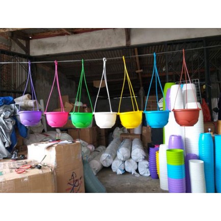 MIN ORDER 3 PCS - Pot bunga gantung warna warni 21cm +tatakan bawah(fullcolour)
