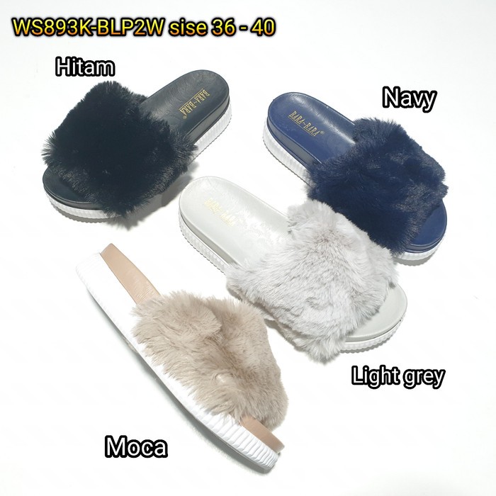 jelly sandal wanita bulu barabara bludru slop karet WS893K-BLP2W