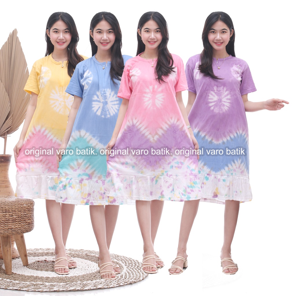 Daster Ruffle Batik Varo Bahan Kaos Busui Pakai Resleting