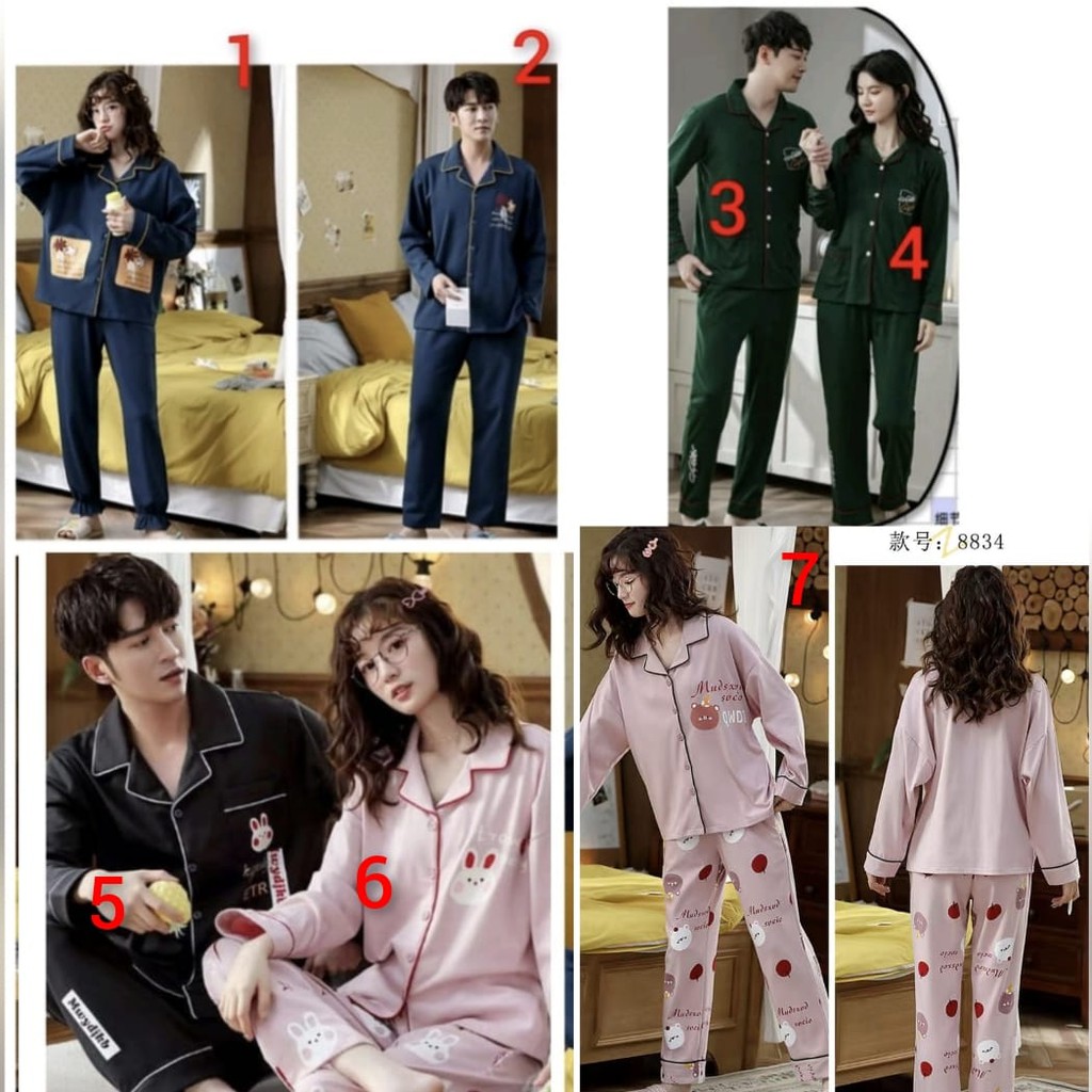 piyama baju tidur bahan kaos katun tebal import couple