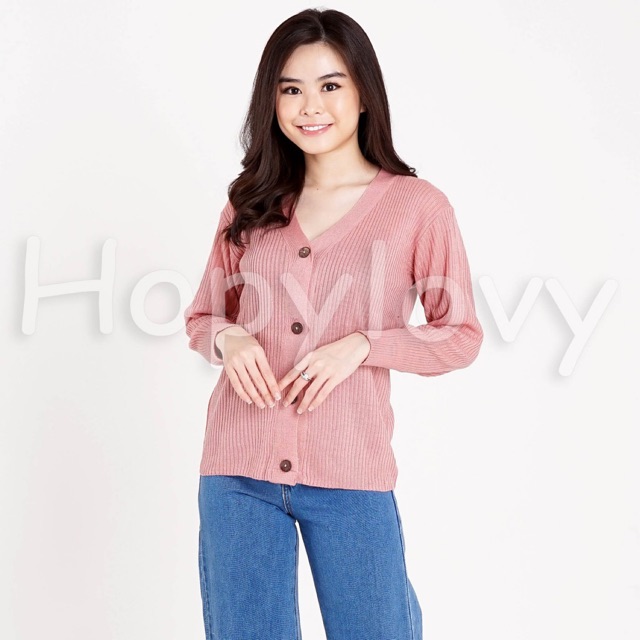 HOPYLOVY SALE - Cardigan Rajut Salur Kancing Batok Cardi Valeno