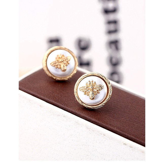 LRC Anting Tusuk Fashion White 925 Silver Needle Alloy Bee Earrings D03322