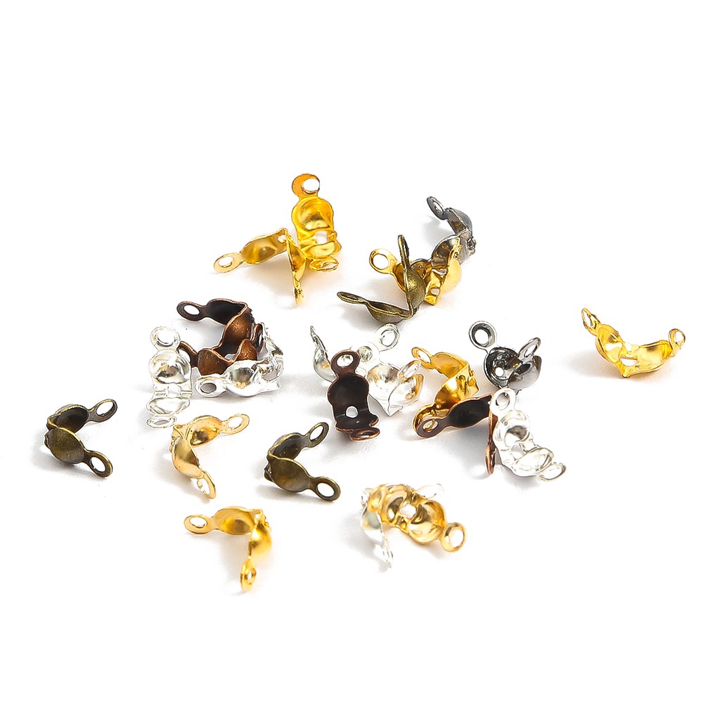 100pcs Konektor Clasp Fitting Rantai Bola Calotte End Crimps Ukuran 4x7mm Untuk Membuat Perhiasan Diy