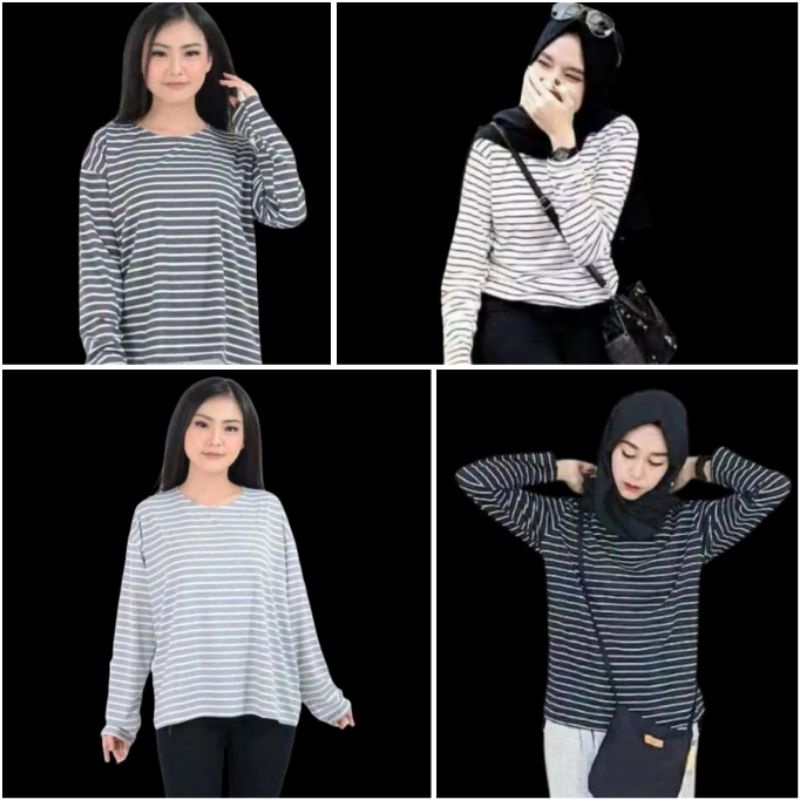 Blouse manset kaos motif salur