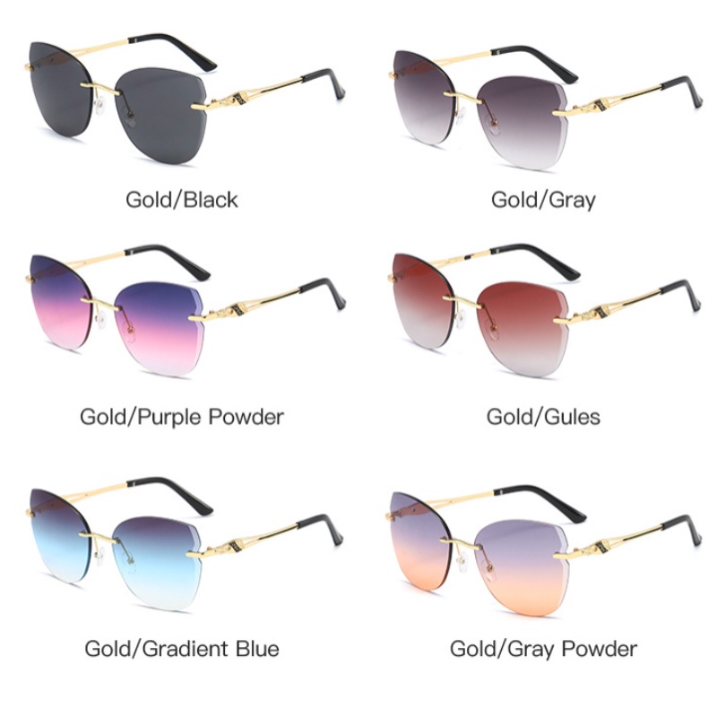 Kacamata Hitam Model Mata Kucing Rimless Perlindungan UV400 Untuk Wanita