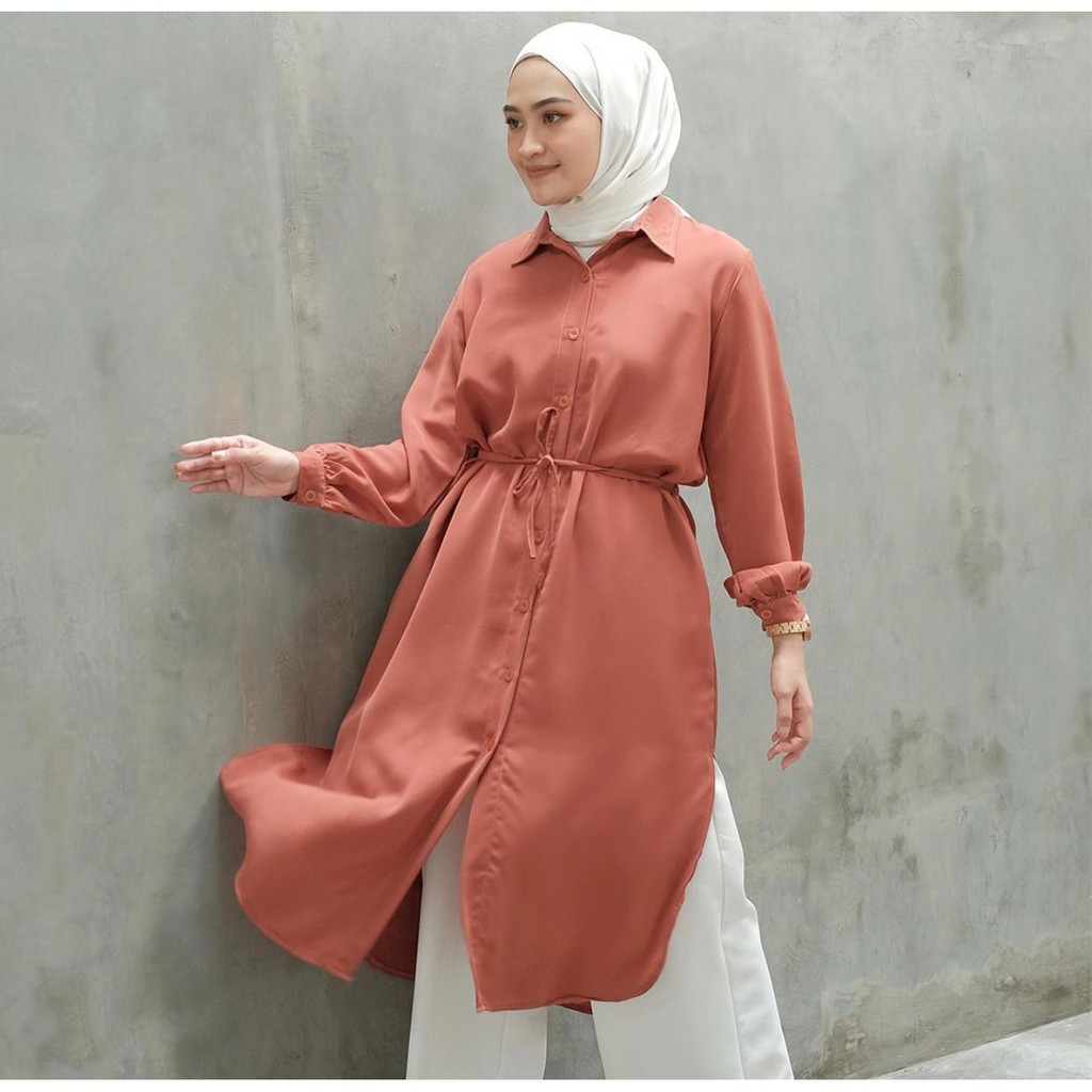 Qamara Tunik -Tunik Polos Wanita Trendy 2021 - Long Tunik Muslimah Kekinian - Korean Style