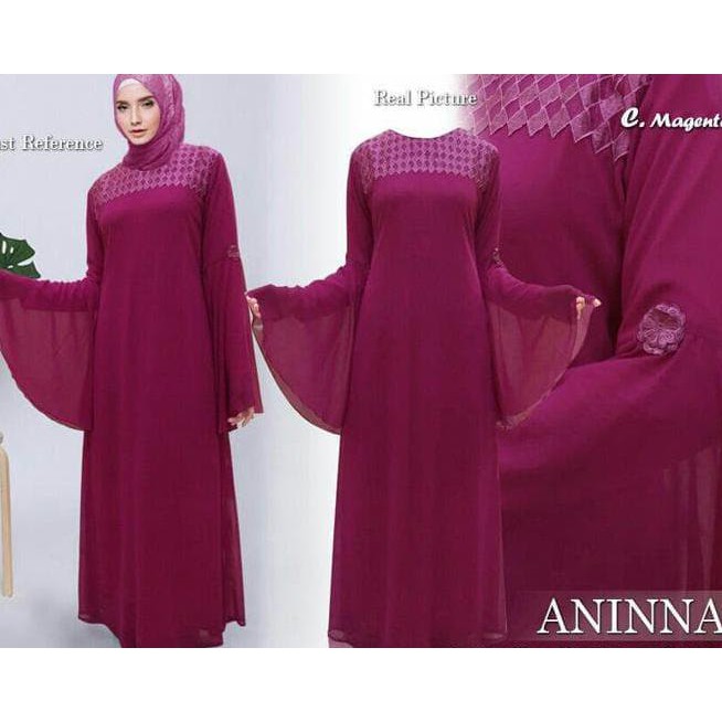 BAJU GAMIS MUSLIM ANINA / GAMIS PESTA KONDANGAN MAGENTA
