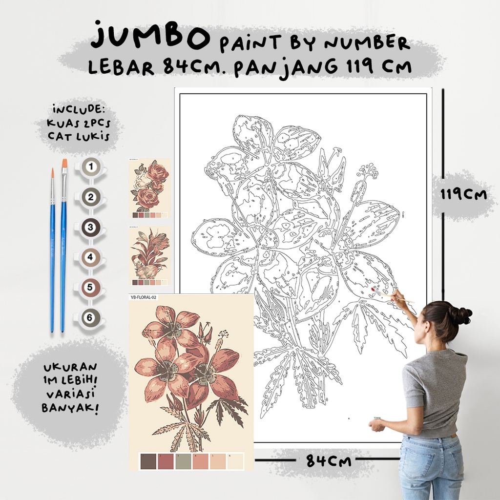 

JUMBO Paint By Number Kit, FLORAL paint by number besar a0