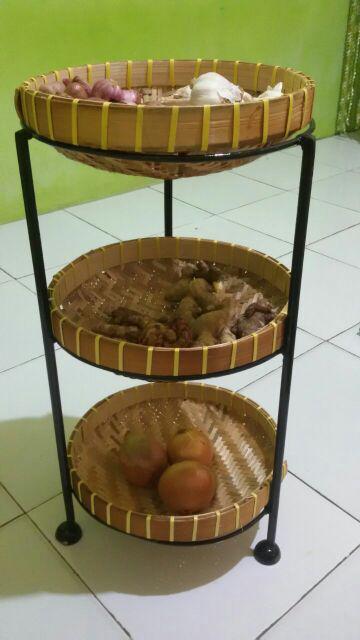 Rak Bawang Mini Rak Bumbu Susun 3 Hitam