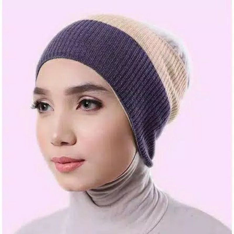 B-002 / BANDANA CIPUT POLOS RAJUT / BANDANA 2 IN 1 / DALAMAN HIJAB