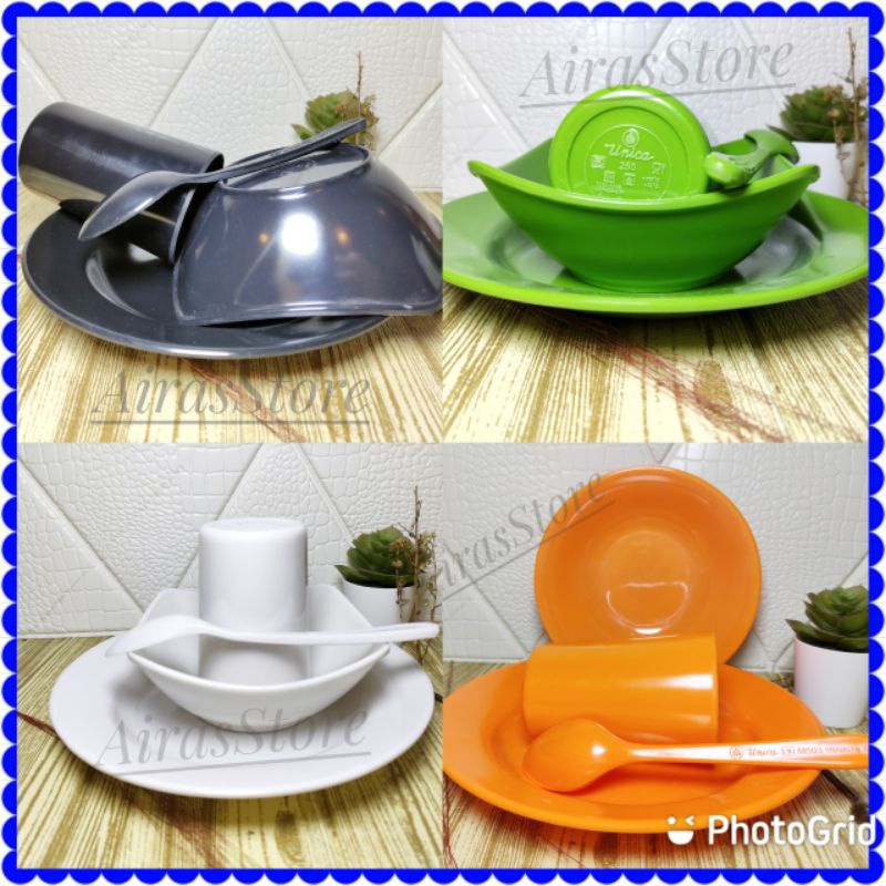 PROMO PAKET HEMAT 4PCS MELAMIN UNICA . SET MAKAN MELAMIN UNICA  1PIRING1MANGKUK1GELAS DAN 1 SENDOK