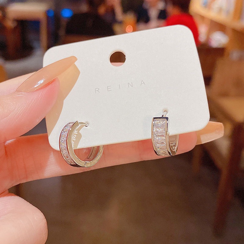 Anting Tusuk Sterling silver 925 Desain Lingkaran Hias Zircon Berkilau Untuk Wanita