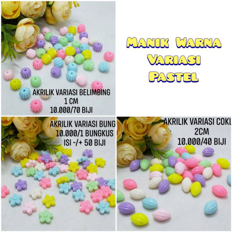 Manik Akrilim Warna Doff Manik Akrilim Bunga Manik Pastel