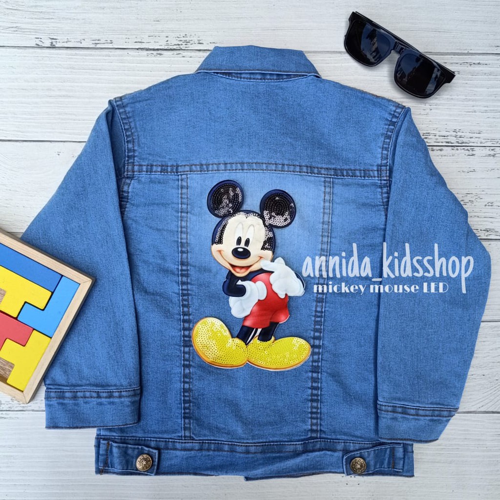 Jaket jeans anak mickey mouse LED (Bisa menyala)