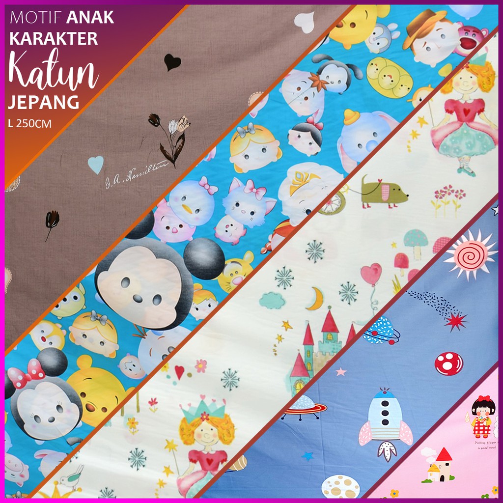 KAIN SPREI KATUN JEPANG KARAKTER ANAK LEBAR 250 METERAN
