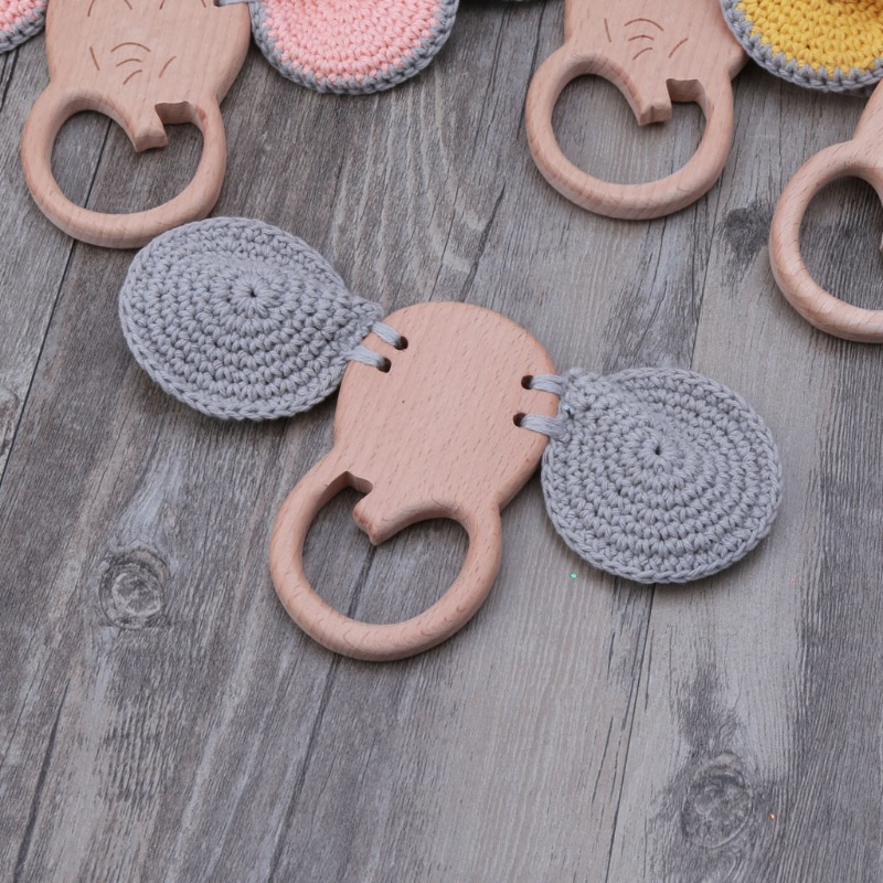 Mary 1PC Mainan Rattle Teether Bahan Kayu Beech BPA Free Untuk Bayi