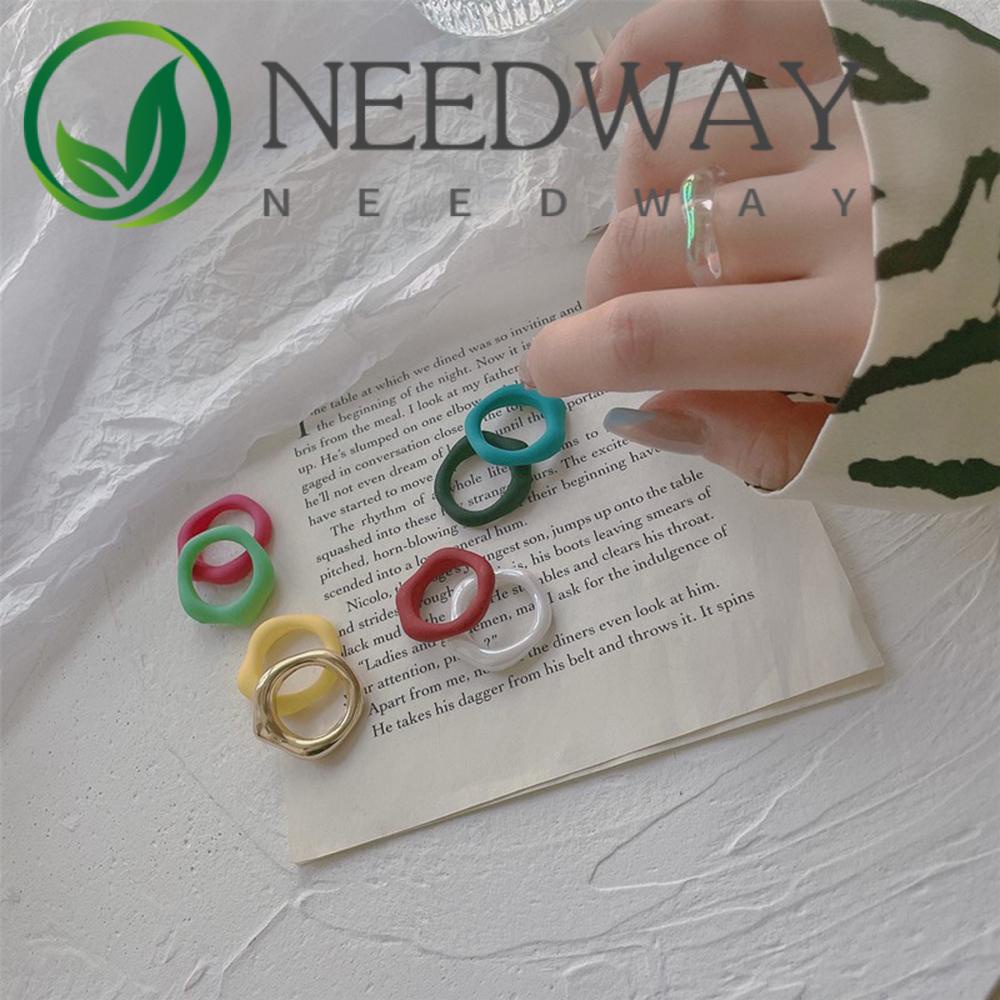 Needway  Gifts Finger Ring Summer Fashion Accessories Joint Ring Candy Color Kpop Women Girls Polygon 2021 New Style Chic Party Jewelry/Multicolor